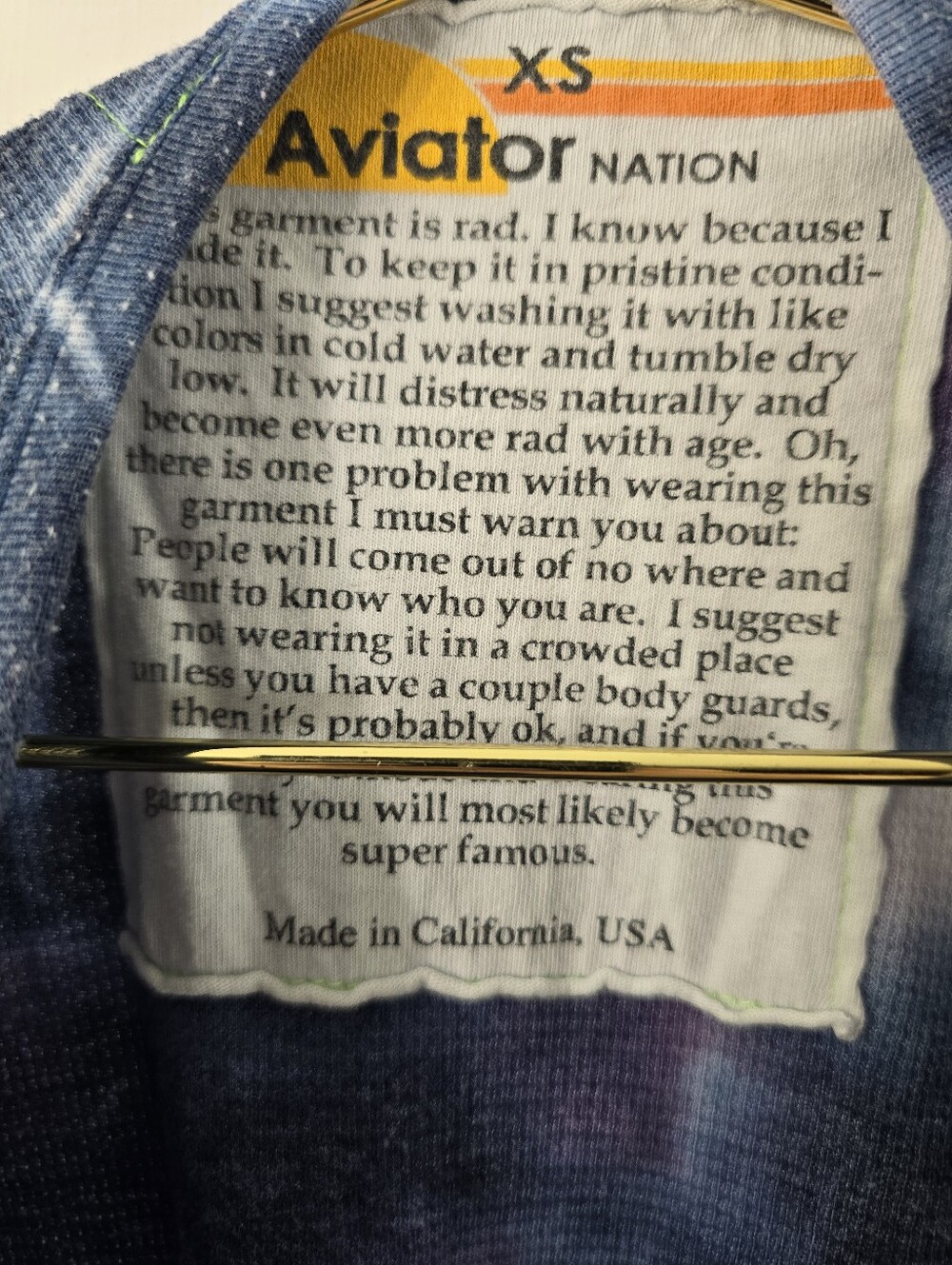 Aviator Nation Hand Dyed Unisex Tie Dye Thermal Long Sleeve Waffle Knit Shirt XS - Picture 8 of 13
